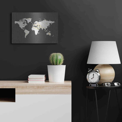 Luxe Metal Art 'Marble Gold World Map' by Seven Trees Design, Metal Wall Art,24x16