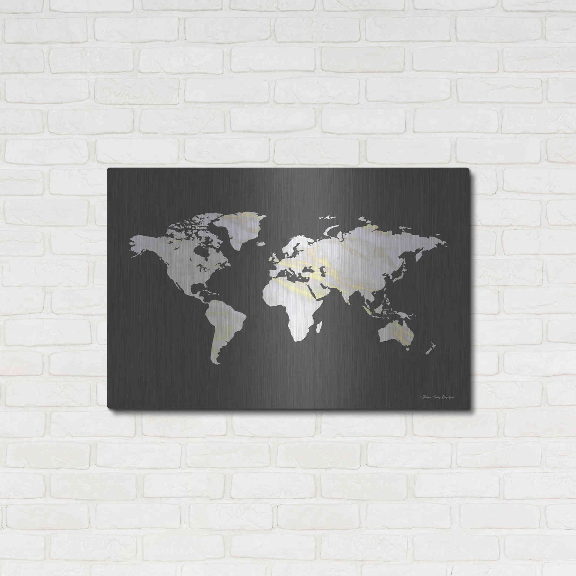 Luxe Metal Art 'Marble Gold World Map' by Seven Trees Design, Metal Wall Art,36x24