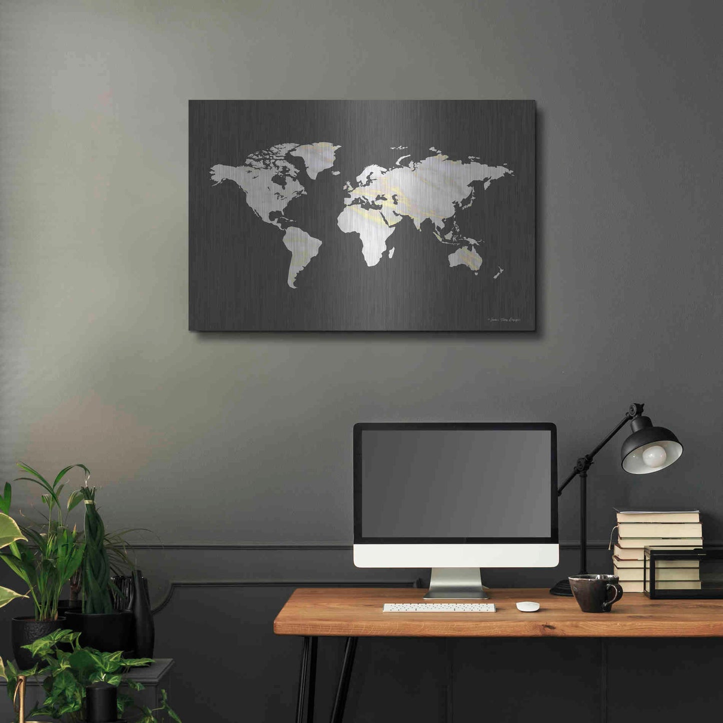 Luxe Metal Art 'Marble Gold World Map' by Seven Trees Design, Metal Wall Art,36x24