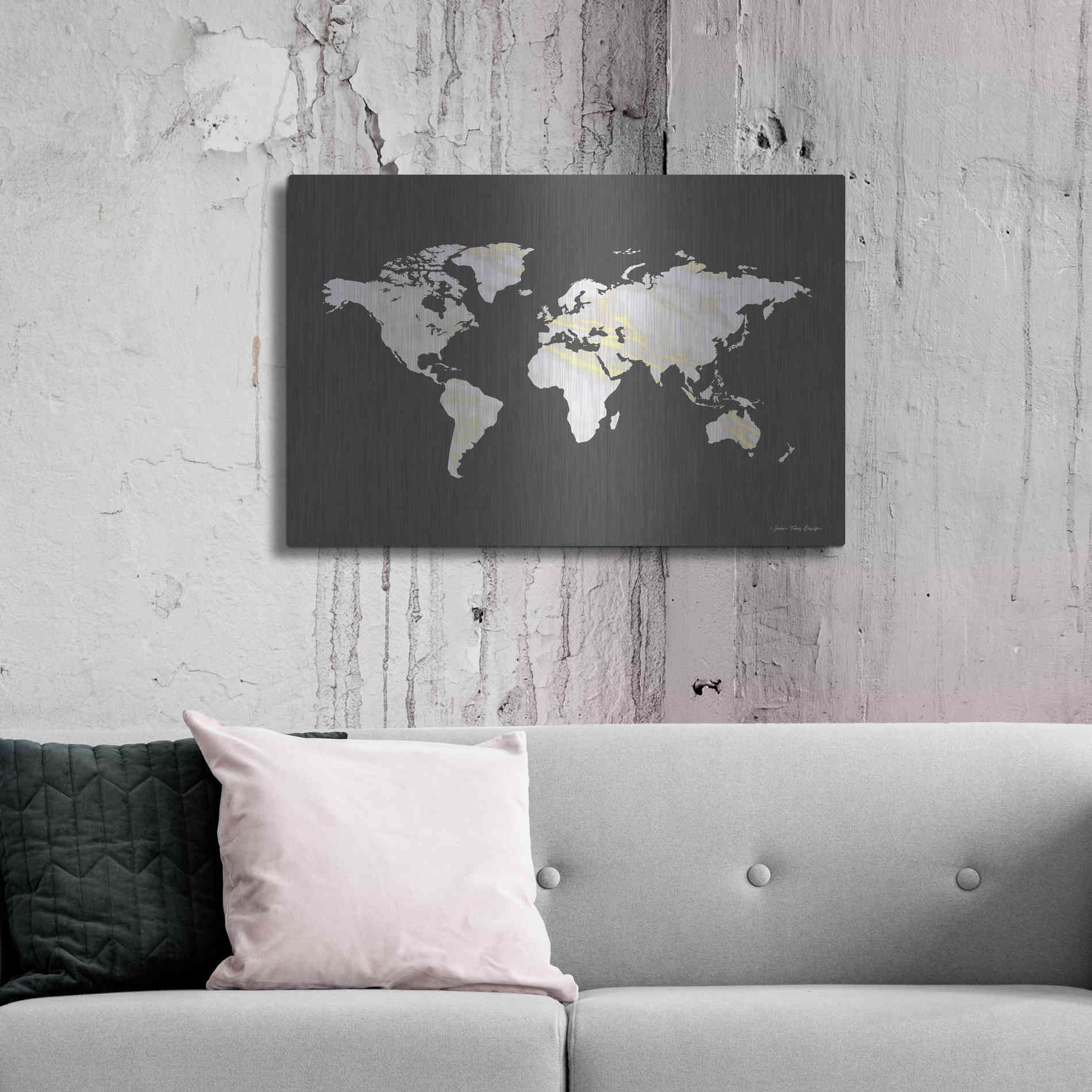 Luxe Metal Art 'Marble Gold World Map' by Seven Trees Design, Metal Wall Art,36x24