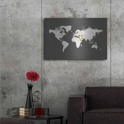 Luxe Metal Art 'Marble Gold World Map' by Seven Trees Design, Metal Wall Art,36x24