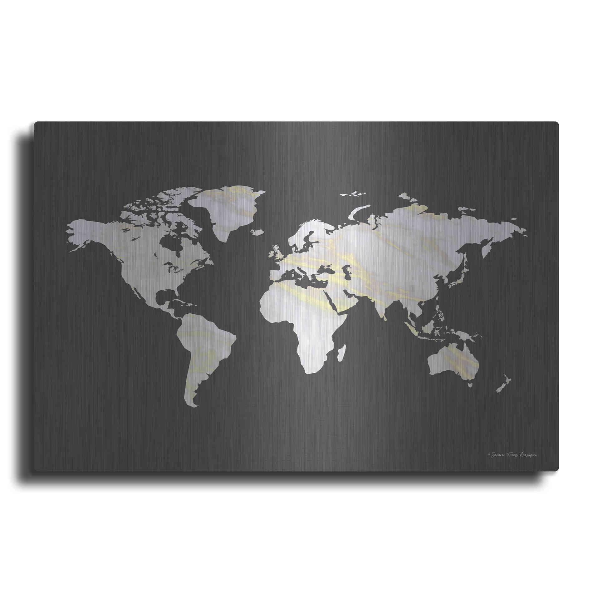 Luxe Metal Art 'Marble Gold World Map' by Seven Trees Design, Metal Wall Art