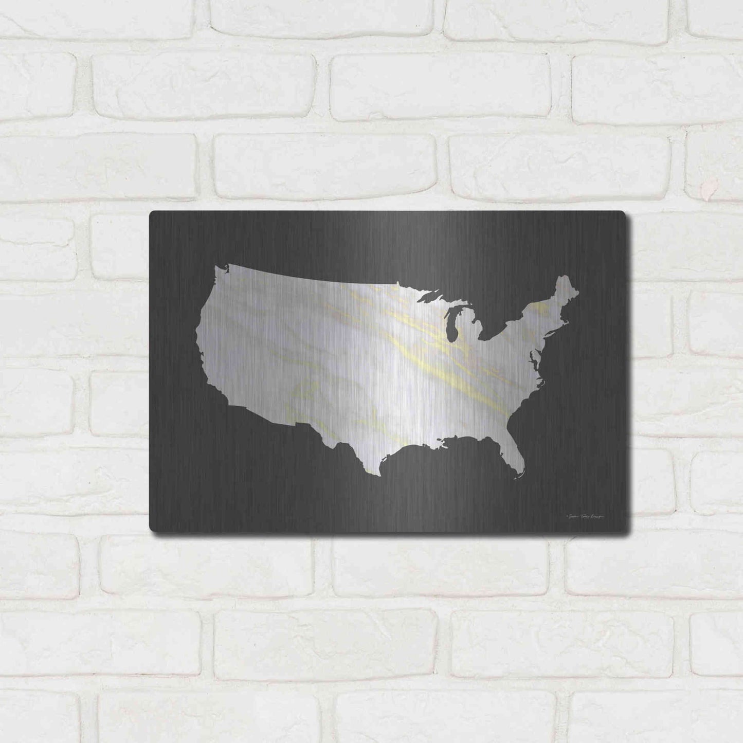 Luxe Metal Art 'Marble Gold USA Map' by Seven Trees Design, Metal Wall Art,16x12