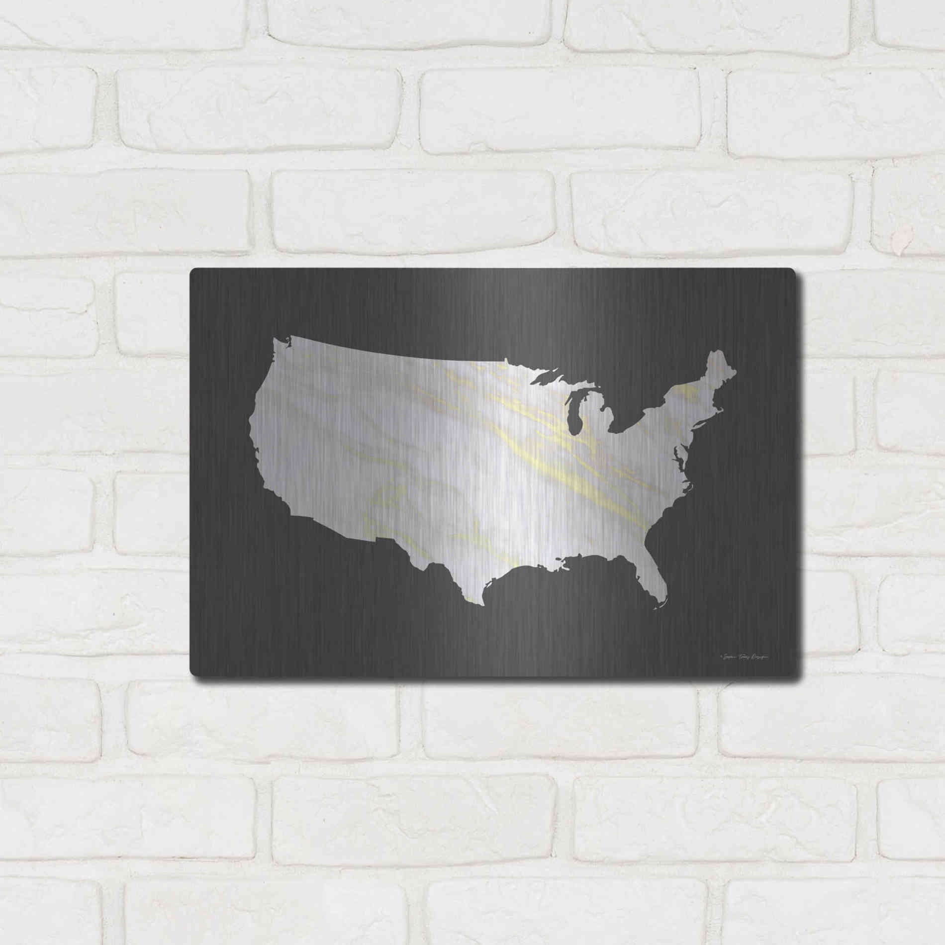 Luxe Metal Art 'Marble Gold USA Map' by Seven Trees Design, Metal Wall Art,16x12