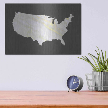 Luxe Metal Art 'Marble Gold USA Map' by Seven Trees Design, Metal Wall Art,16x12