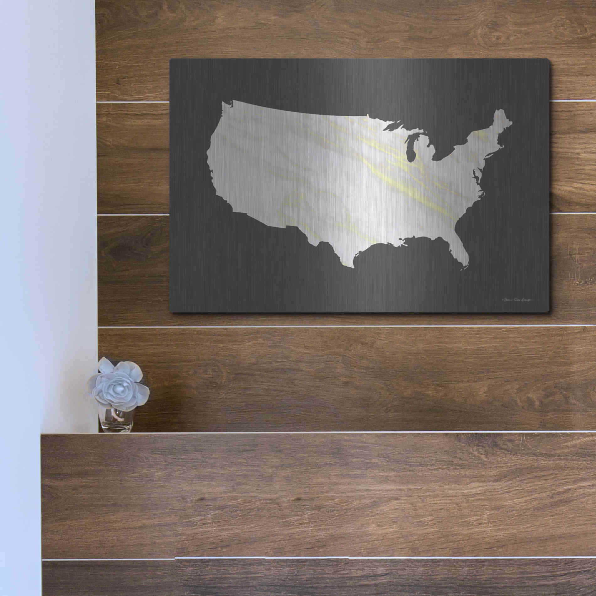 Luxe Metal Art 'Marble Gold USA Map' by Seven Trees Design, Metal Wall Art,16x12