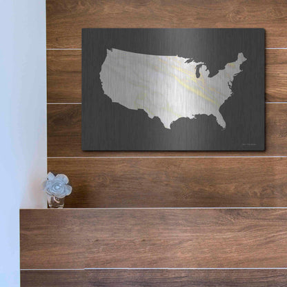 Luxe Metal Art 'Marble Gold USA Map' by Seven Trees Design, Metal Wall Art,16x12