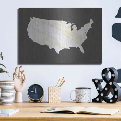 Luxe Metal Art 'Marble Gold USA Map' by Seven Trees Design, Metal Wall Art,16x12