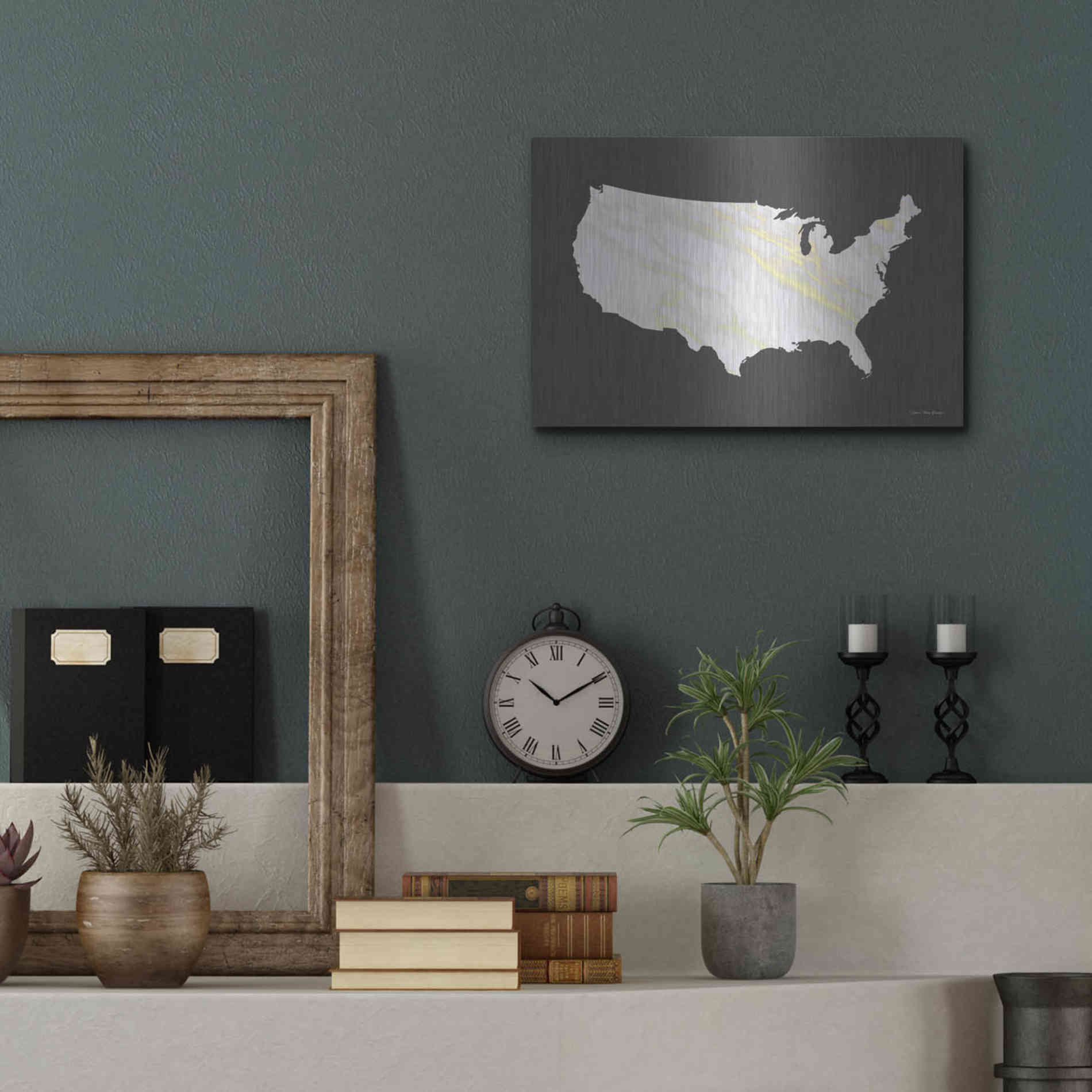 Luxe Metal Art 'Marble Gold USA Map' by Seven Trees Design, Metal Wall Art,16x12