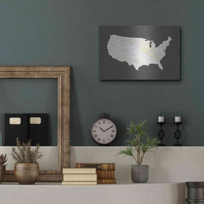 Luxe Metal Art 'Marble Gold USA Map' by Seven Trees Design, Metal Wall Art,16x12