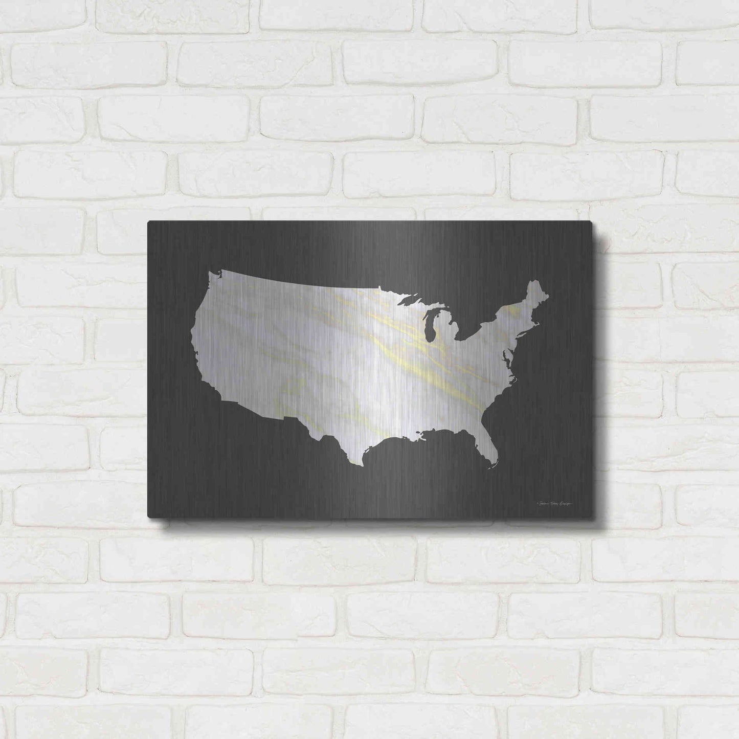 Luxe Metal Art 'Marble Gold USA Map' by Seven Trees Design, Metal Wall Art,24x16
