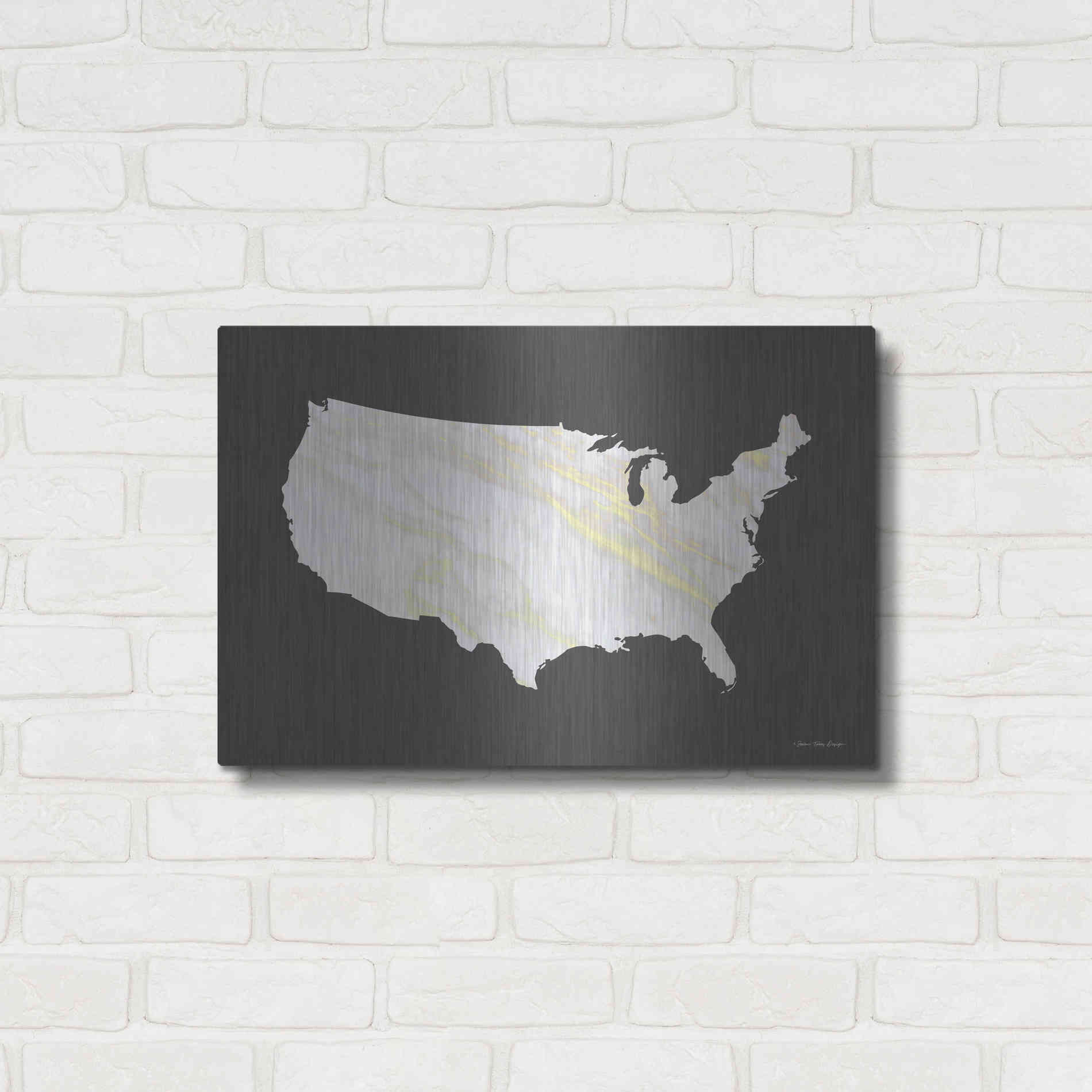 Luxe Metal Art 'Marble Gold USA Map' by Seven Trees Design, Metal Wall Art,24x16