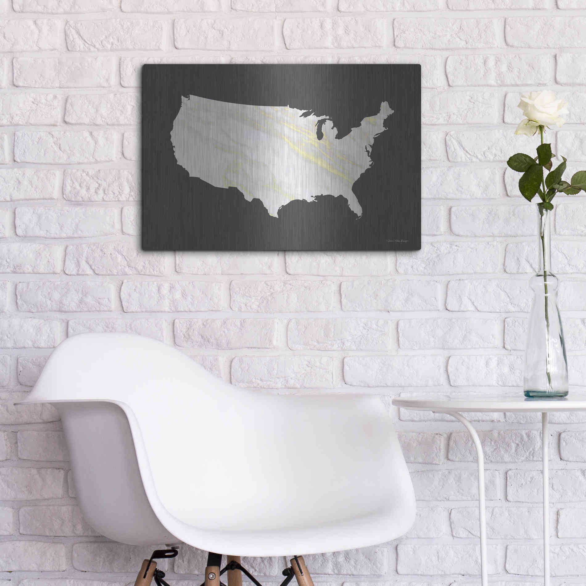 Luxe Metal Art 'Marble Gold USA Map' by Seven Trees Design, Metal Wall Art,24x16