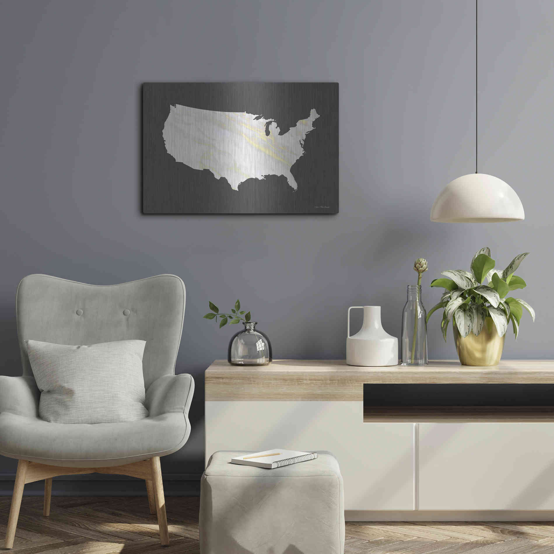 Luxe Metal Art 'Marble Gold USA Map' by Seven Trees Design, Metal Wall Art,24x16