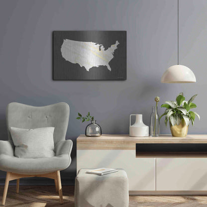 Luxe Metal Art 'Marble Gold USA Map' by Seven Trees Design, Metal Wall Art,24x16