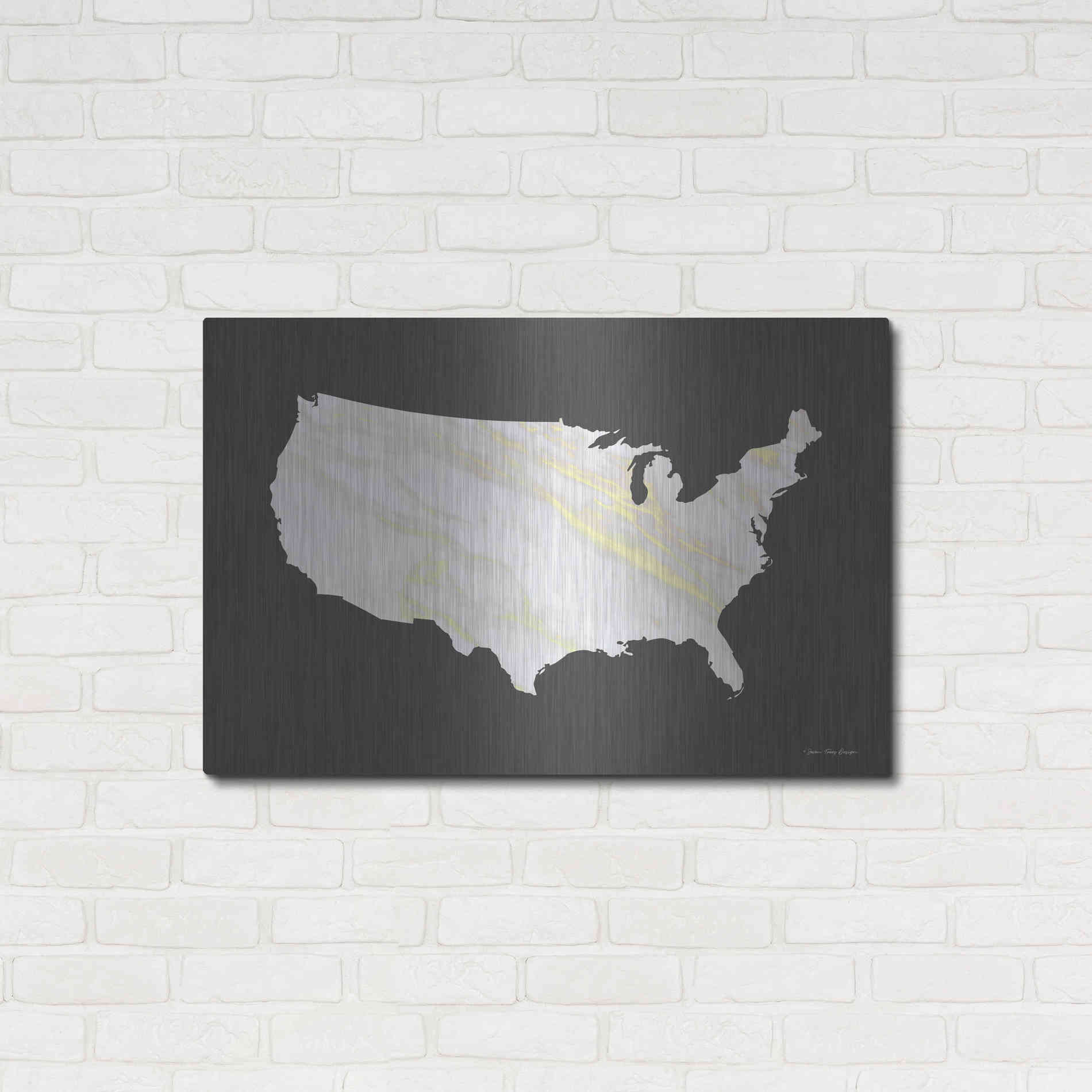 Luxe Metal Art 'Marble Gold USA Map' by Seven Trees Design, Metal Wall Art,36x24