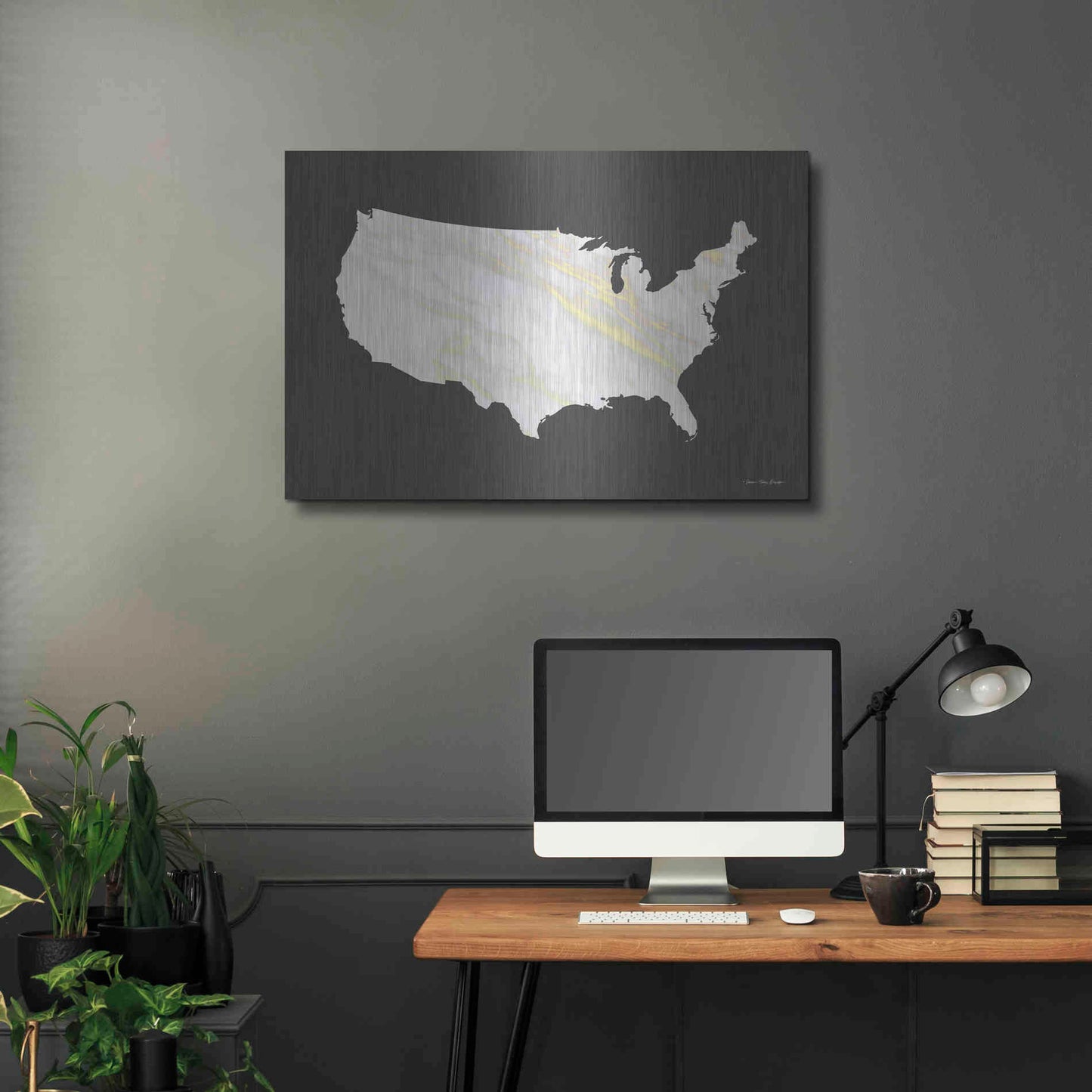 Luxe Metal Art 'Marble Gold USA Map' by Seven Trees Design, Metal Wall Art,36x24