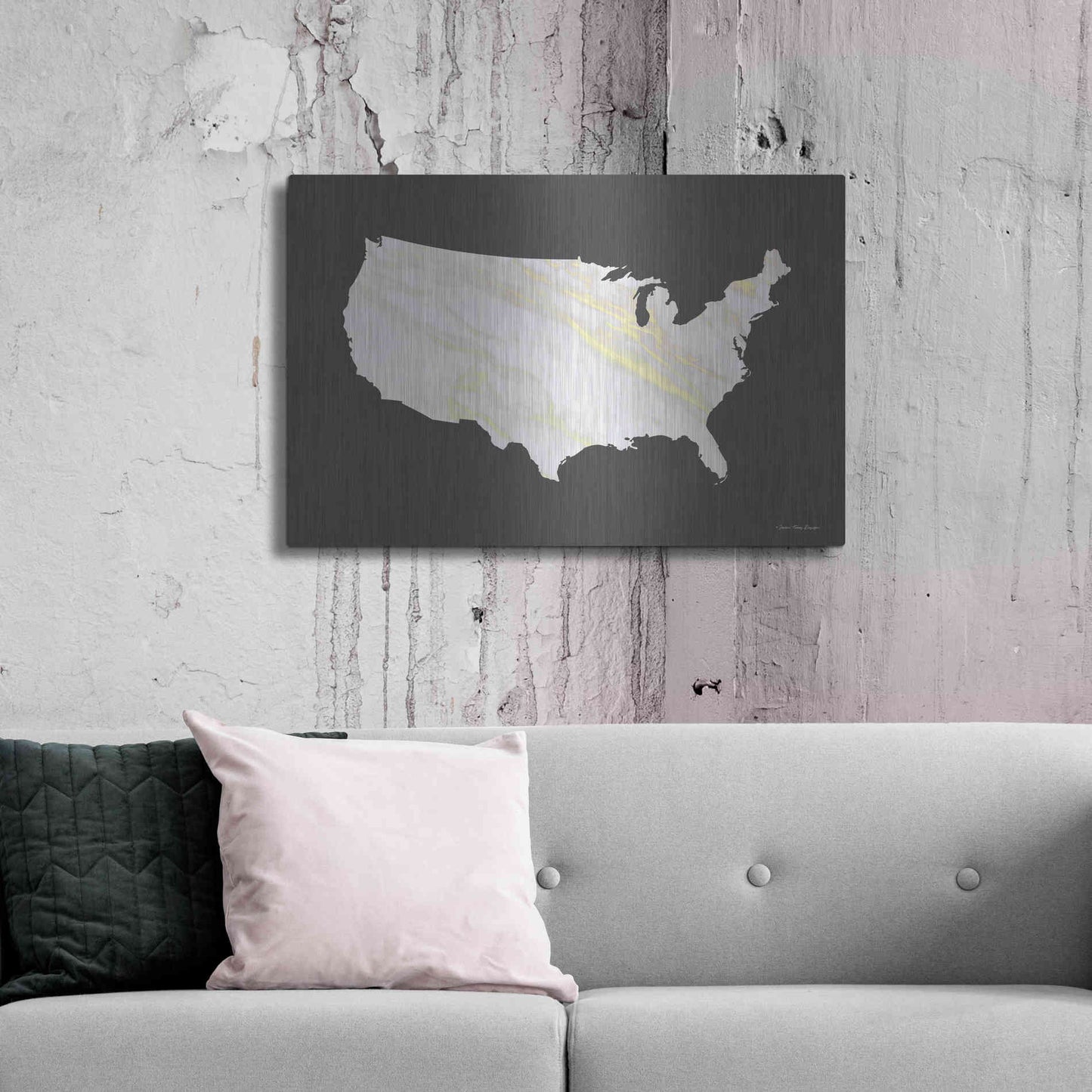 Luxe Metal Art 'Marble Gold USA Map' by Seven Trees Design, Metal Wall Art,36x24