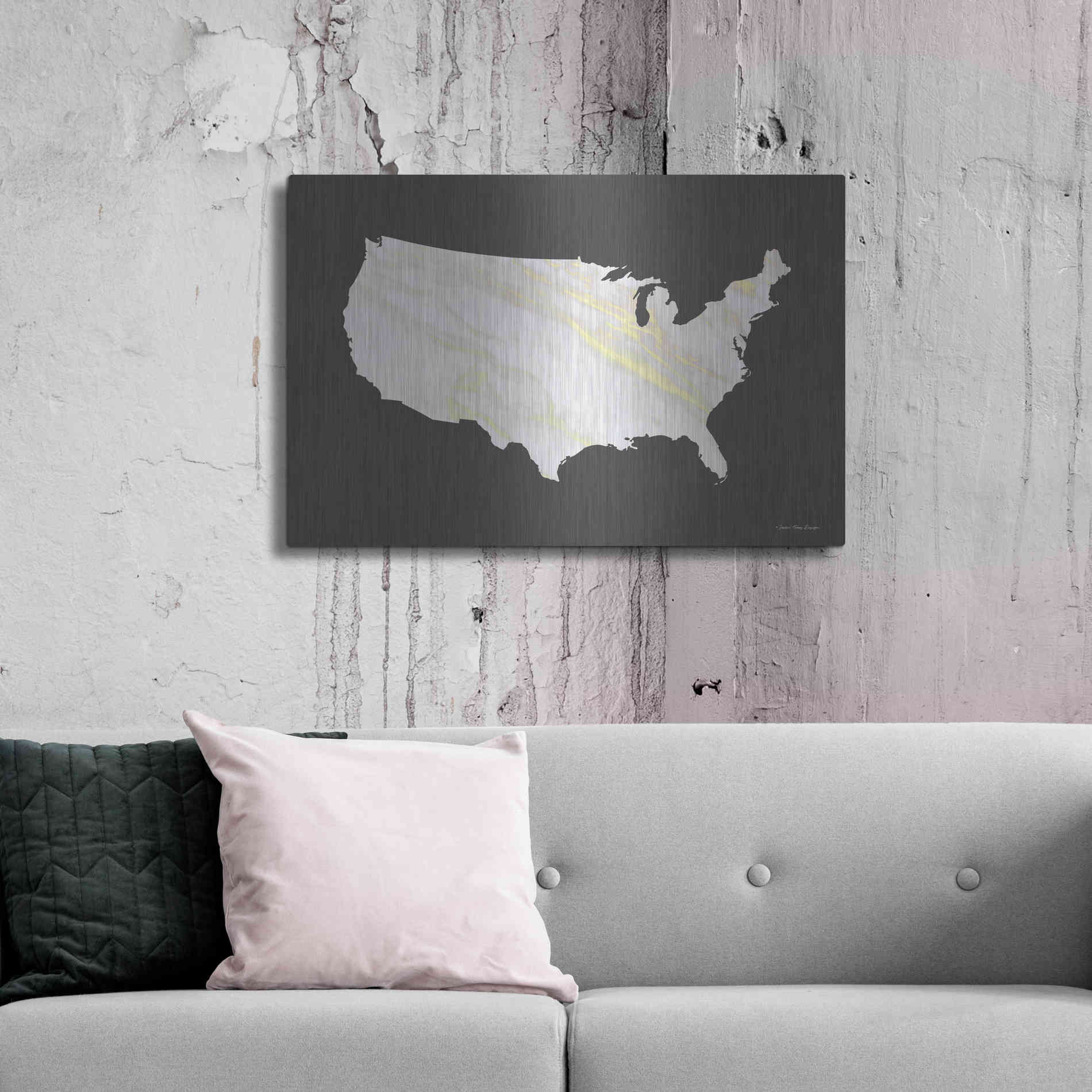 Luxe Metal Art 'Marble Gold USA Map' by Seven Trees Design, Metal Wall Art,36x24