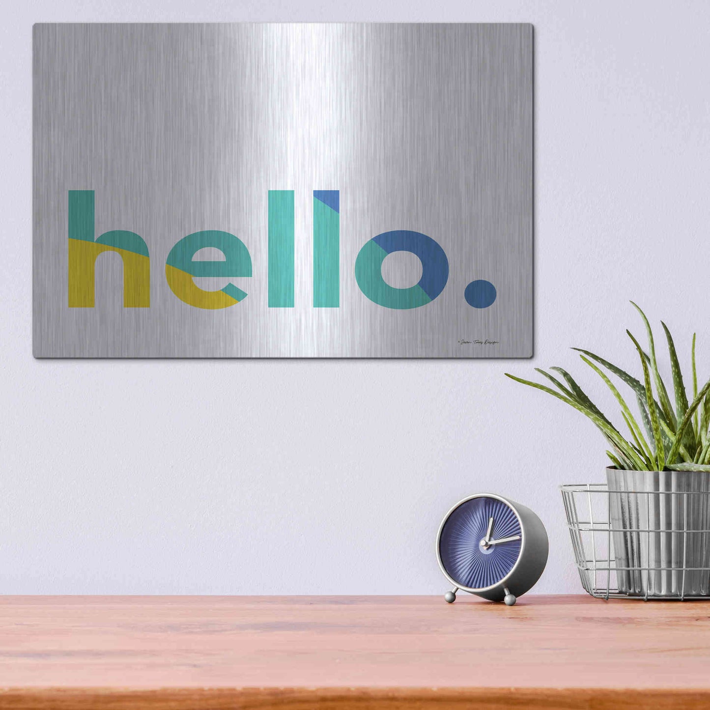 Luxe Metal Art 'Hello' by Seven Trees Design, Metal Wall Art,16x12
