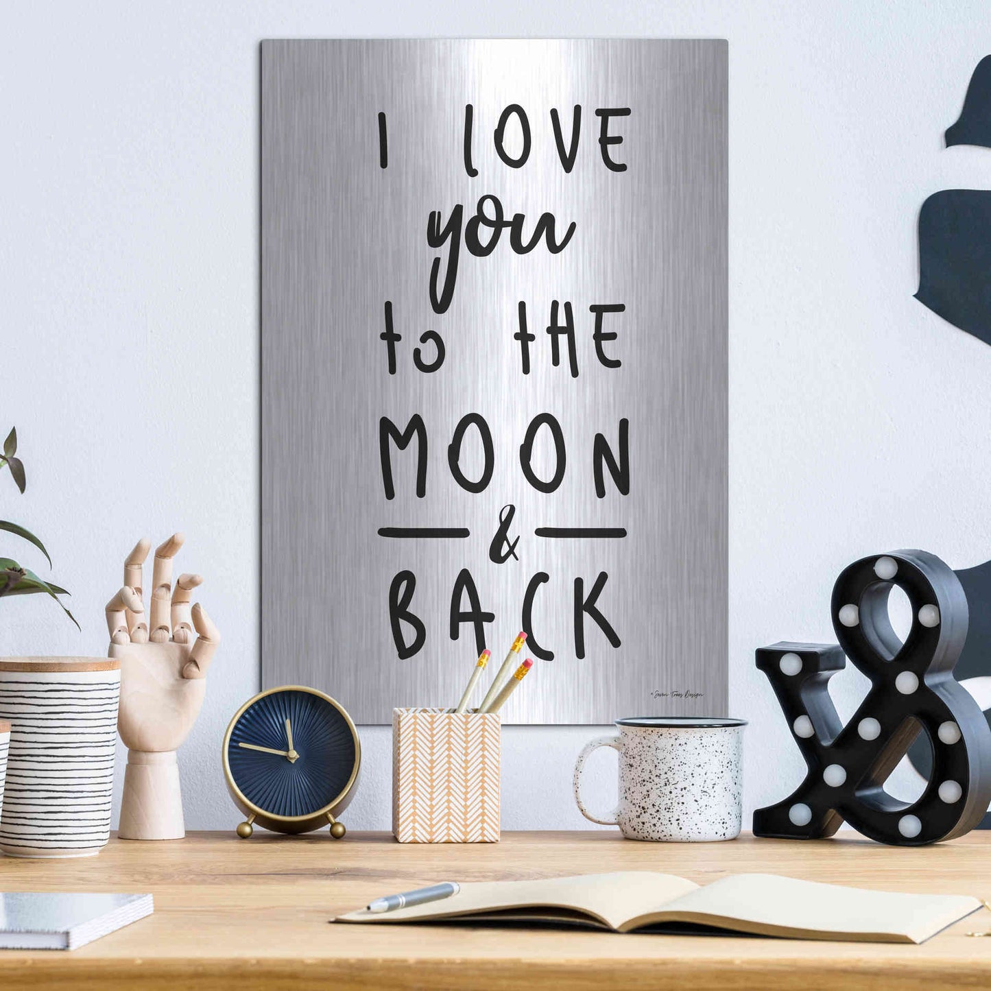 Luxe Metal Art 'To the Moon' by Seven Trees Design, Metal Wall Art,12x16