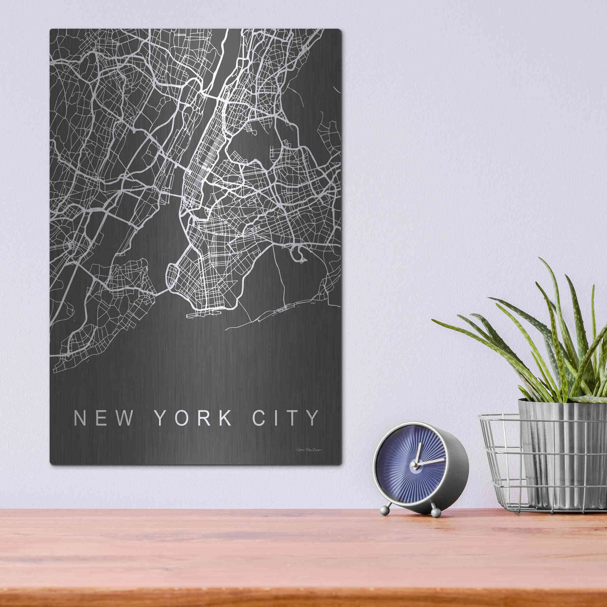 Luxe Metal Art 'NYC Grey Map' by Seven Trees Design, Metal Wall Art,12x16