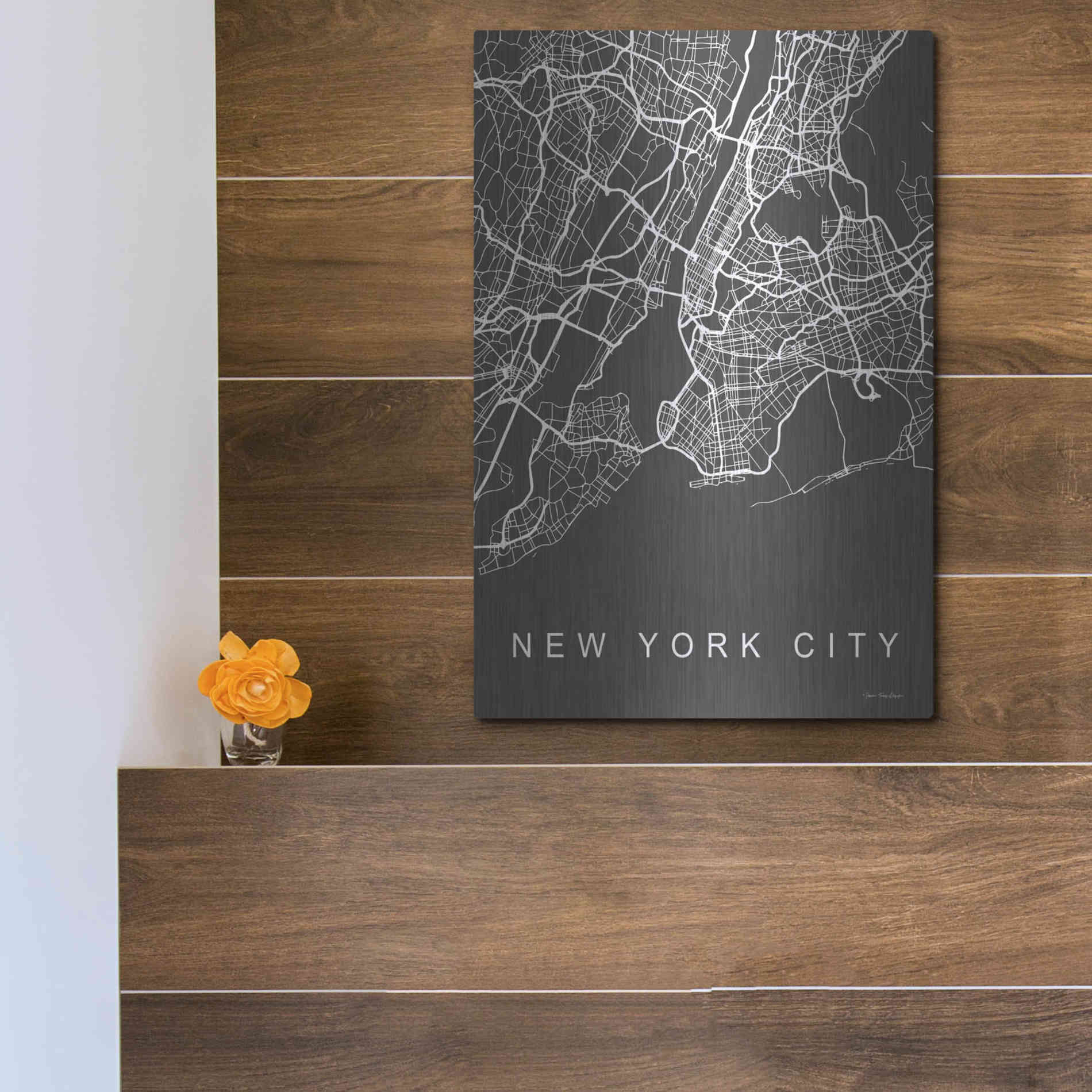 Luxe Metal Art 'NYC Grey Map' by Seven Trees Design, Metal Wall Art,12x16