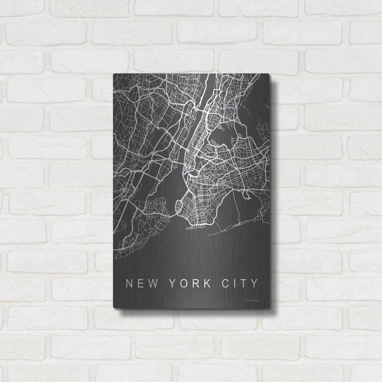 Luxe Metal Art 'NYC Grey Map' by Seven Trees Design, Metal Wall Art,16x24