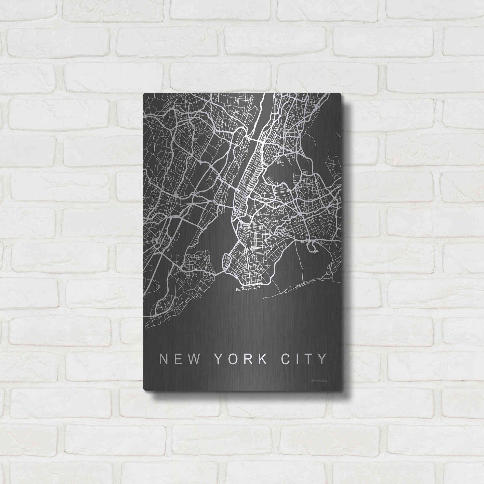 Luxe Metal Art 'NYC Grey Map' by Seven Trees Design, Metal Wall Art,16x24