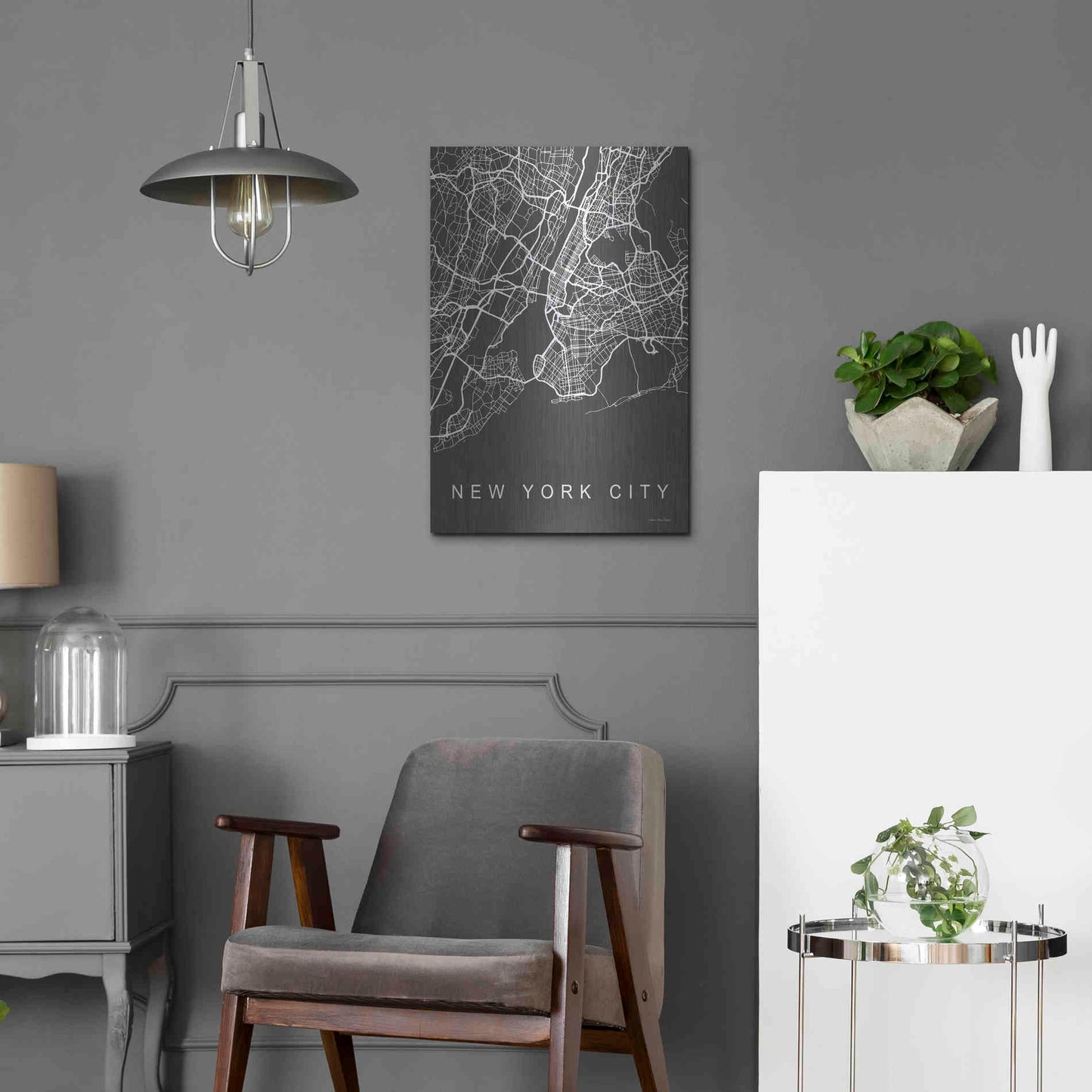 Luxe Metal Art 'NYC Grey Map' by Seven Trees Design, Metal Wall Art,16x24