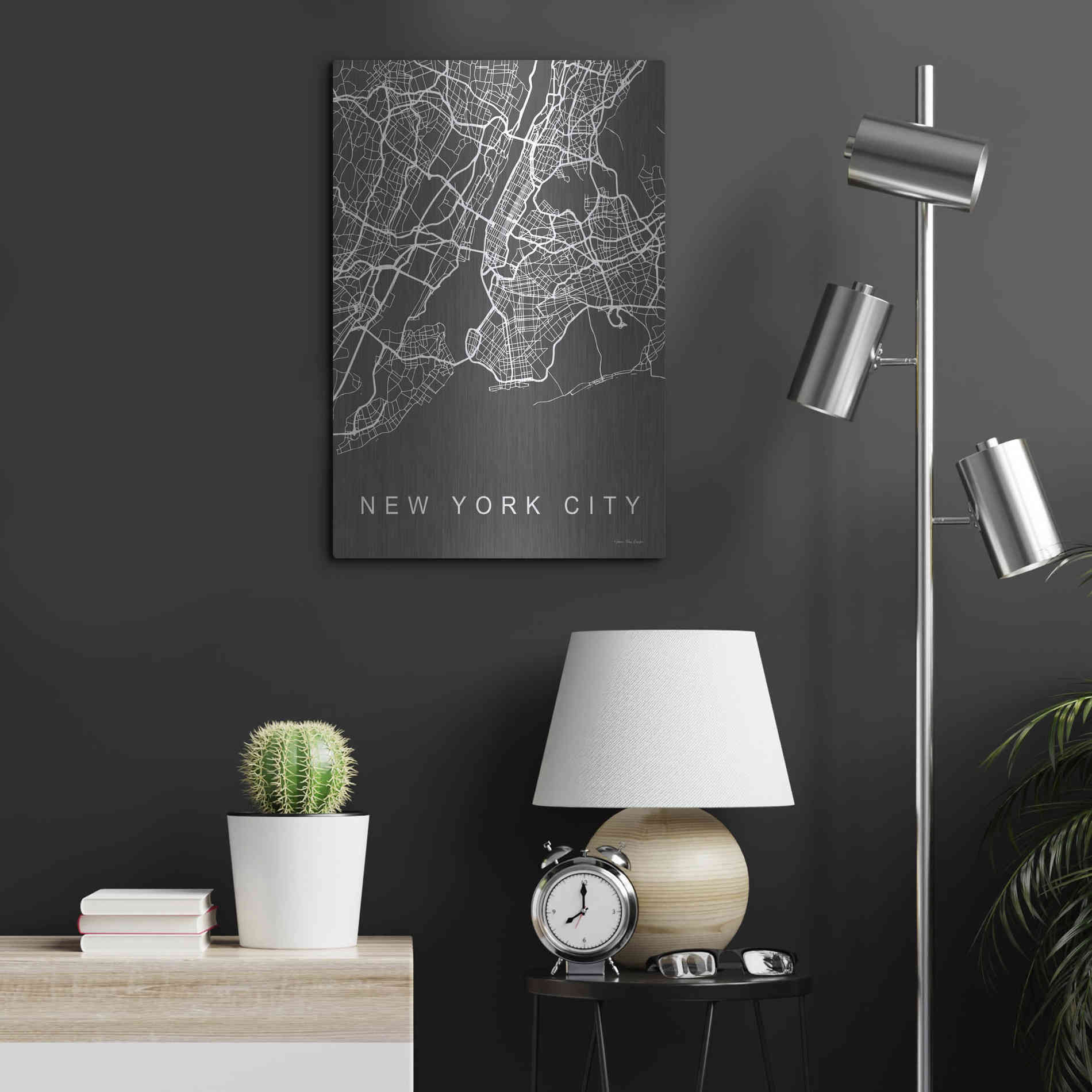 Luxe Metal Art 'NYC Grey Map' by Seven Trees Design, Metal Wall Art,16x24