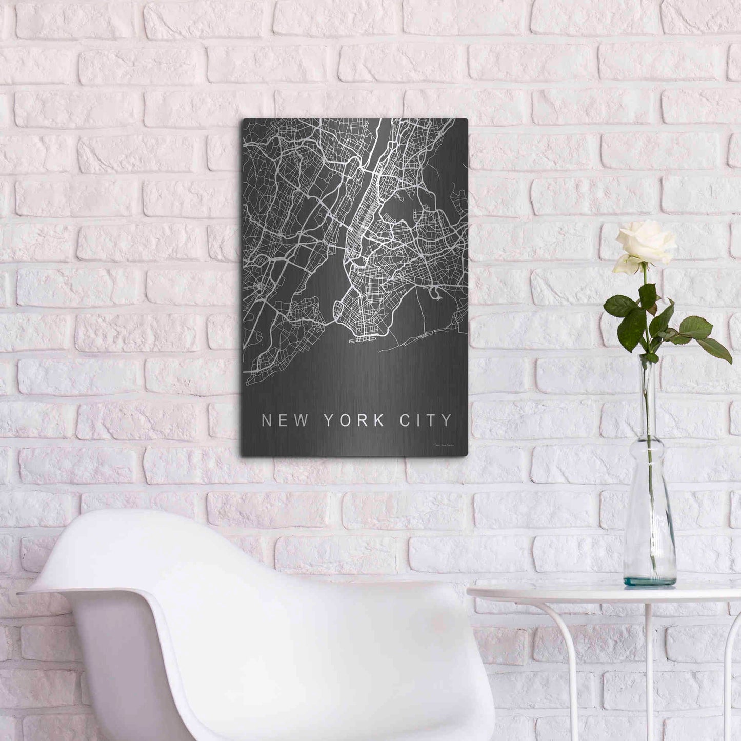 Luxe Metal Art 'NYC Grey Map' by Seven Trees Design, Metal Wall Art,16x24