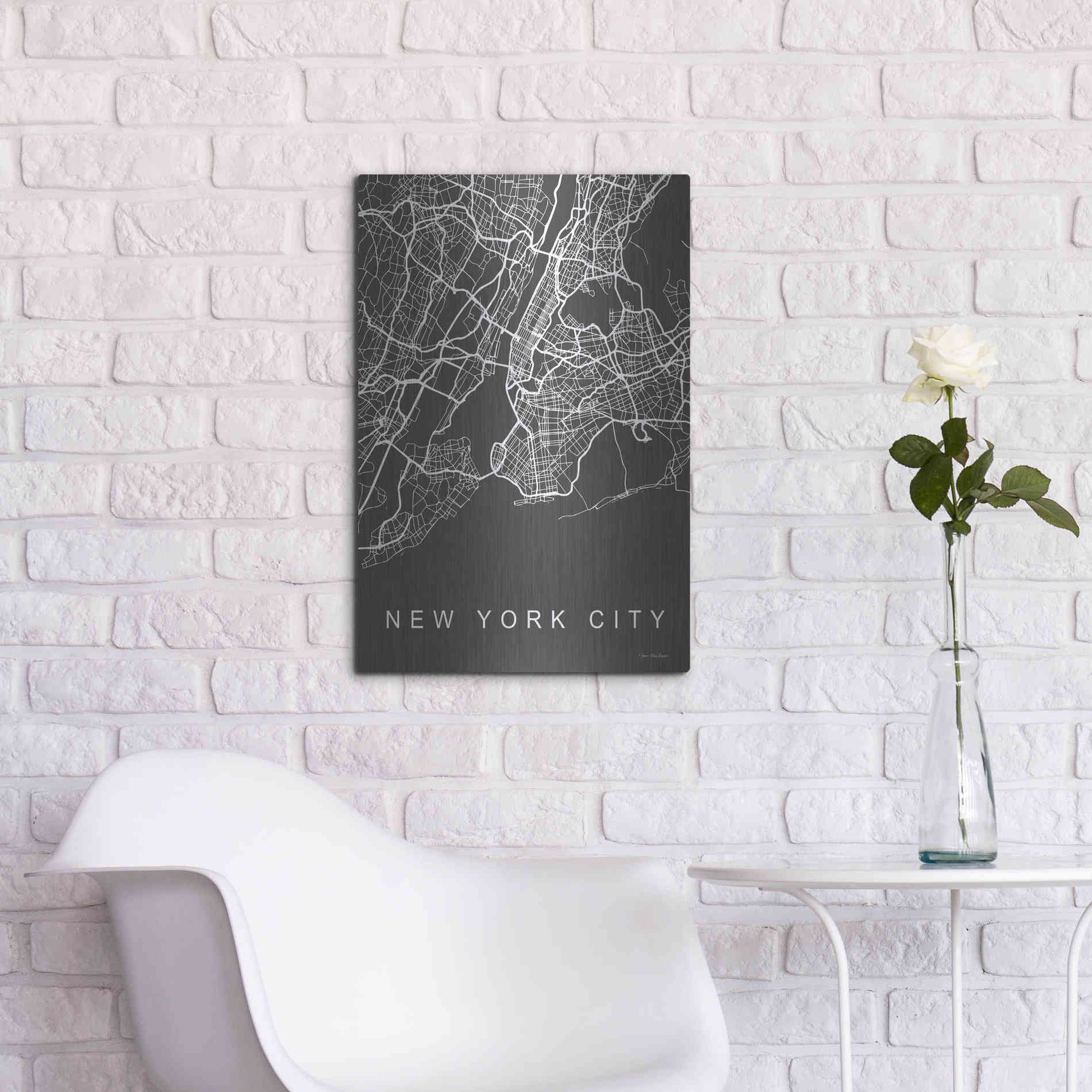 Luxe Metal Art 'NYC Grey Map' by Seven Trees Design, Metal Wall Art,16x24