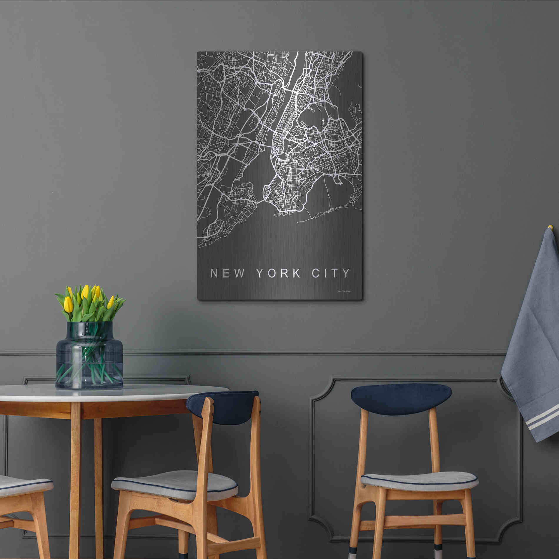 Luxe Metal Art 'NYC Grey Map' by Seven Trees Design, Metal Wall Art,24x36