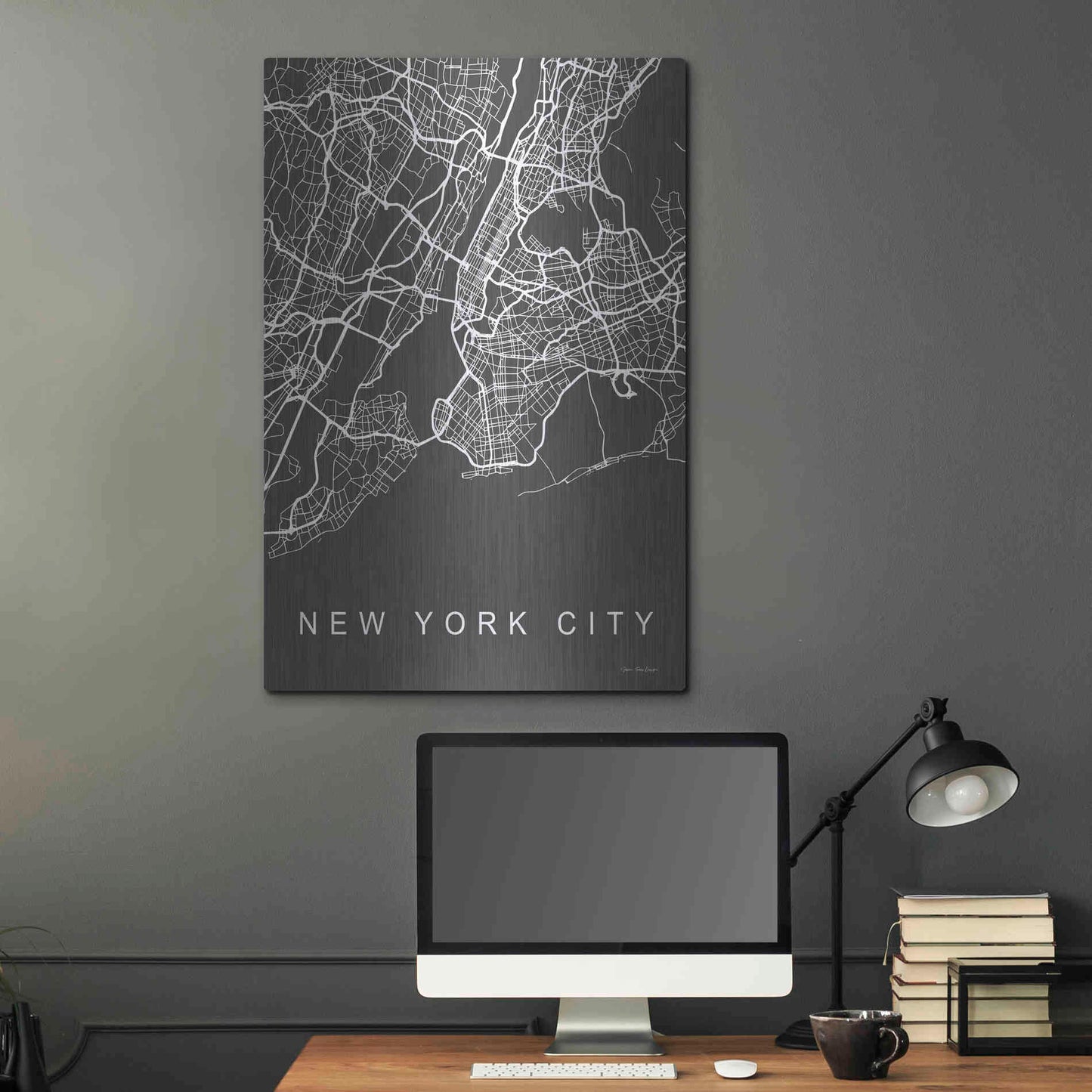Luxe Metal Art 'NYC Grey Map' by Seven Trees Design, Metal Wall Art,24x36