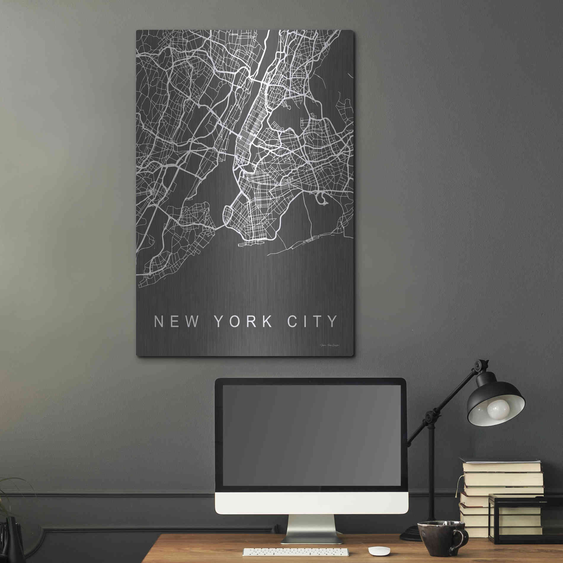 Luxe Metal Art 'NYC Grey Map' by Seven Trees Design, Metal Wall Art,24x36