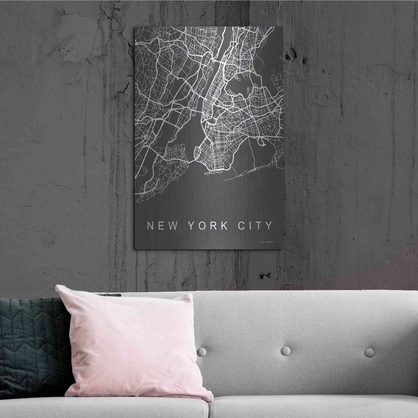 Luxe Metal Art 'NYC Grey Map' by Seven Trees Design, Metal Wall Art,24x36