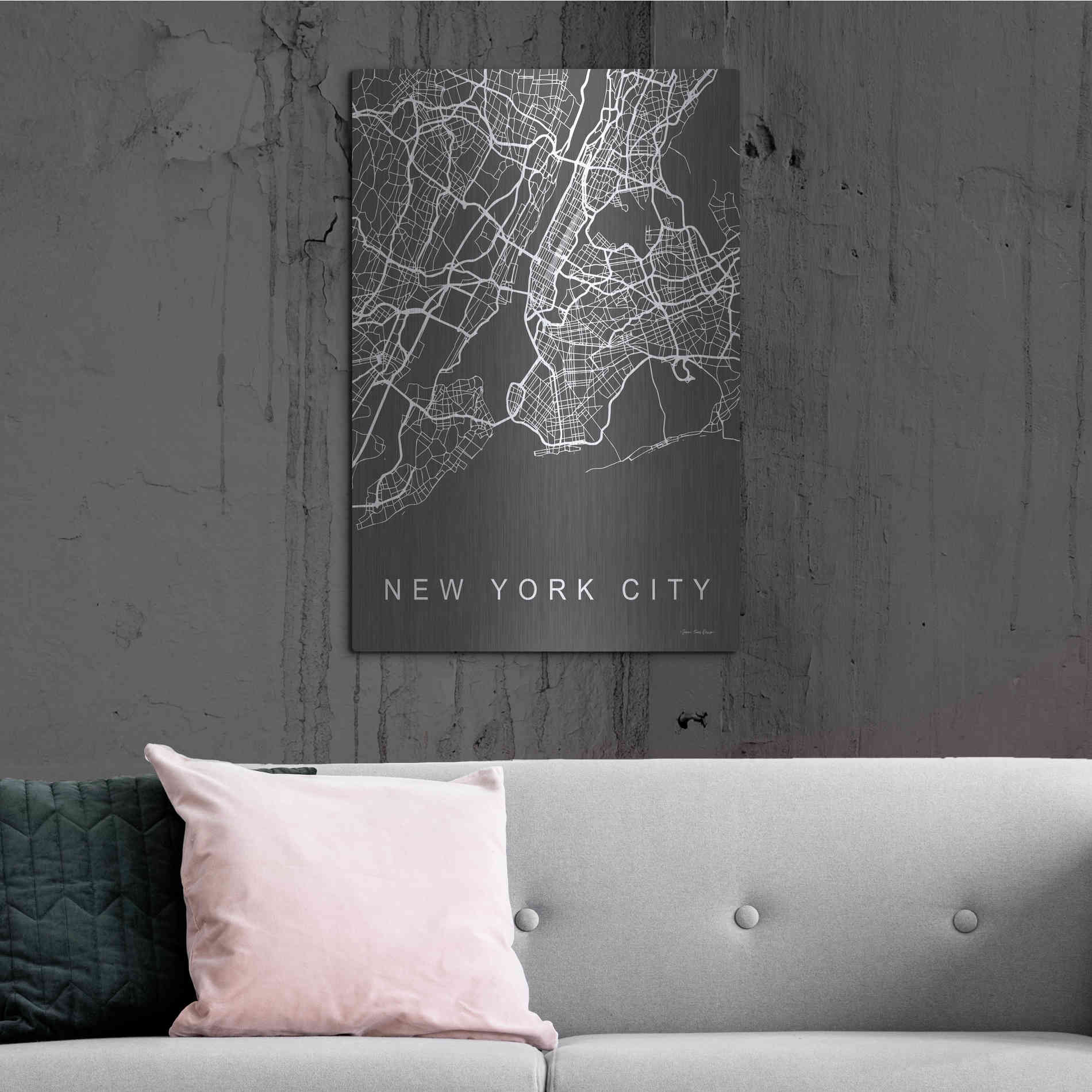 Luxe Metal Art 'NYC Grey Map' by Seven Trees Design, Metal Wall Art,24x36