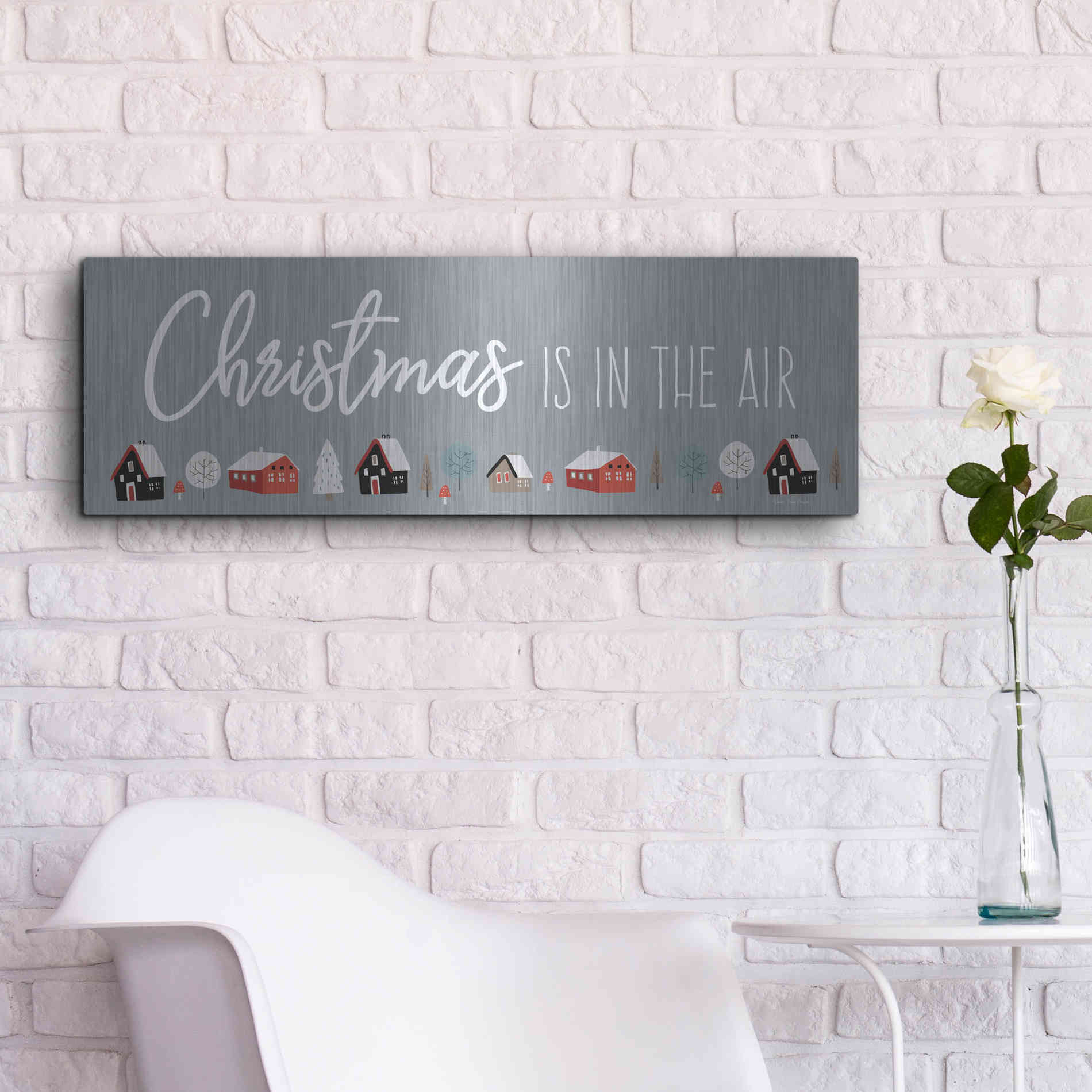 Luxe Metal Art 'Christmas is in the Air' by Seven Trees Design, Metal Wall Art,36x12