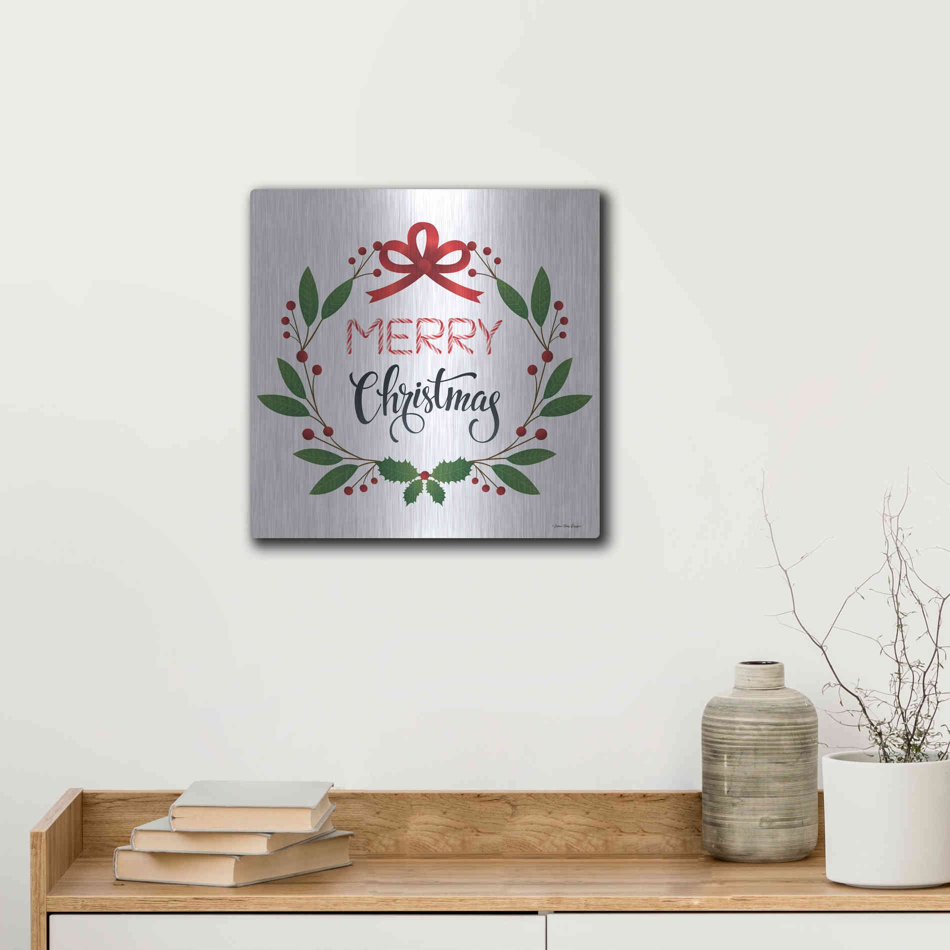 Luxe Metal Art 'Merry Christmas Wreath 2' by Seven Trees Design, Metal Wall Art,12x12