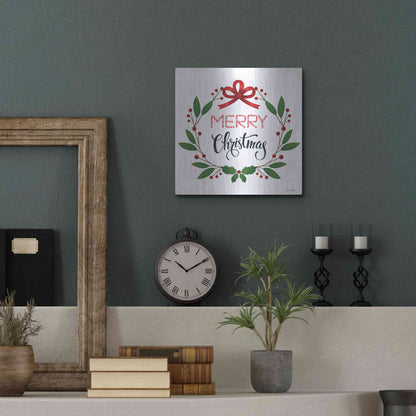 Luxe Metal Art 'Merry Christmas Wreath 2' by Seven Trees Design, Metal Wall Art,12x12