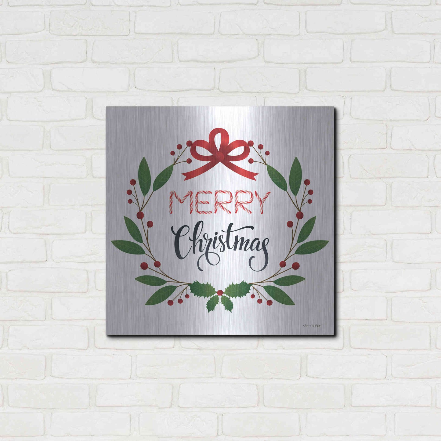 Luxe Metal Art 'Merry Christmas Wreath 2' by Seven Trees Design, Metal Wall Art,24x24