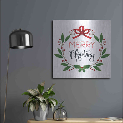 Luxe Metal Art 'Merry Christmas Wreath 2' by Seven Trees Design, Metal Wall Art,24x24