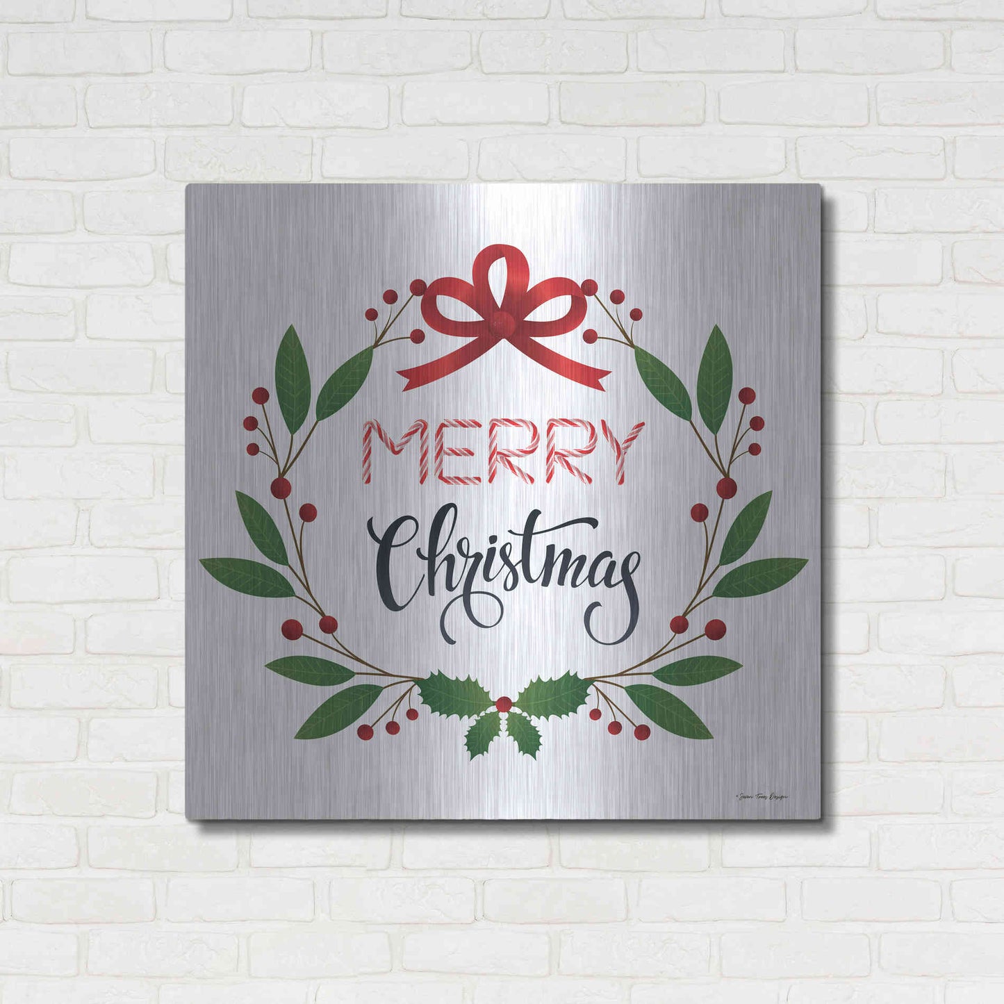 Luxe Metal Art 'Merry Christmas Wreath 2' by Seven Trees Design, Metal Wall Art,36x36