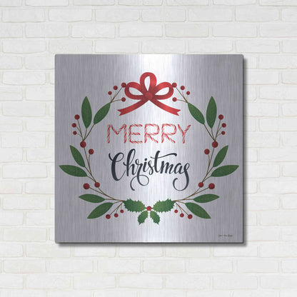 Luxe Metal Art 'Merry Christmas Wreath 2' by Seven Trees Design, Metal Wall Art,36x36