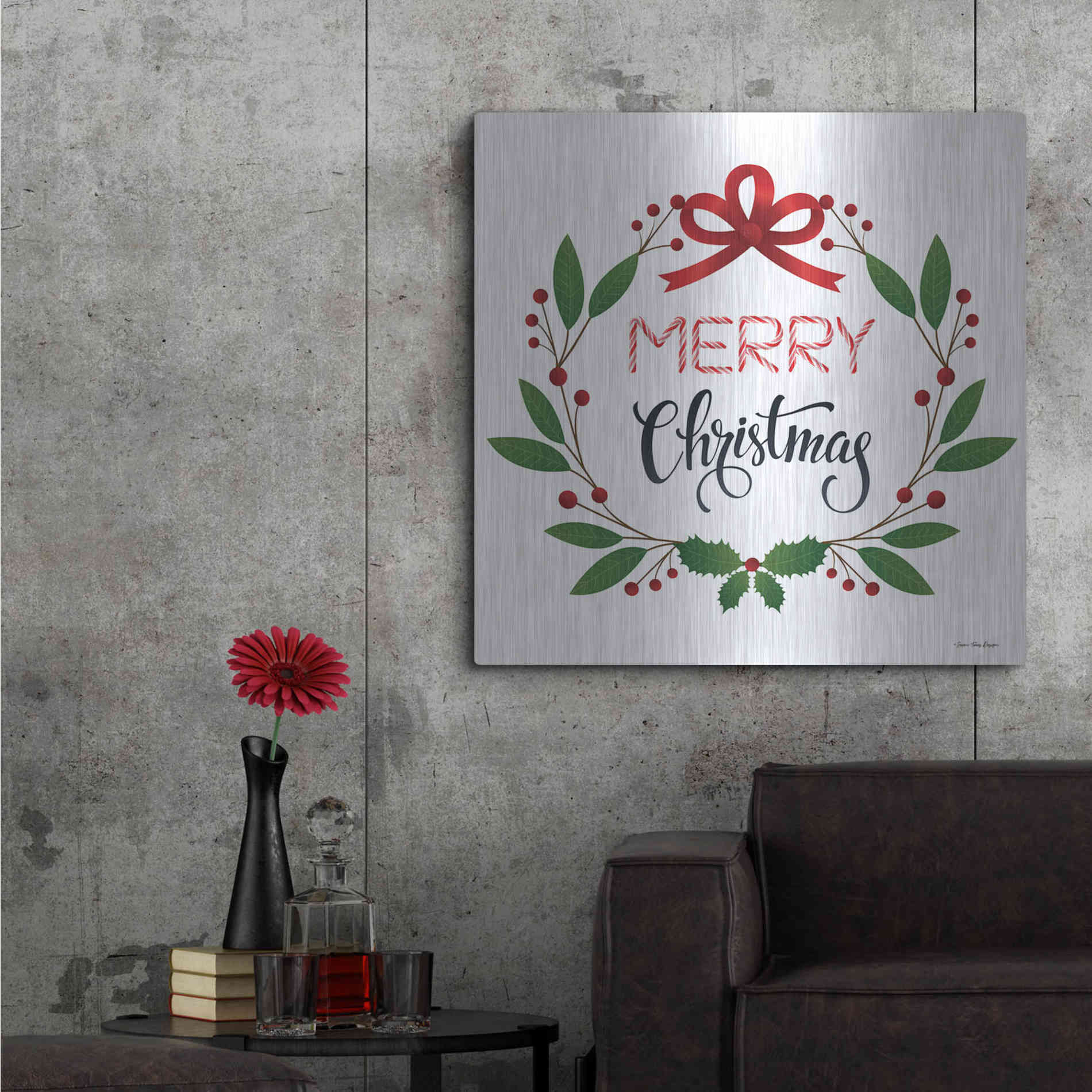 Luxe Metal Art 'Merry Christmas Wreath 2' by Seven Trees Design, Metal Wall Art,36x36