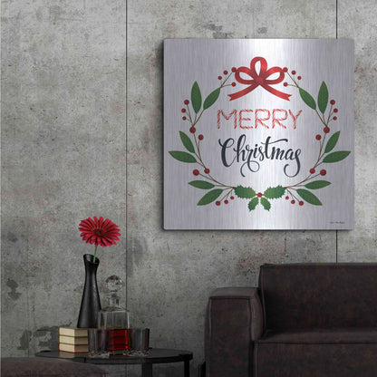 Luxe Metal Art 'Merry Christmas Wreath 2' by Seven Trees Design, Metal Wall Art,36x36