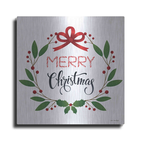 Luxe Metal Art 'Merry Christmas Wreath 2' by Seven Trees Design, Metal Wall Art