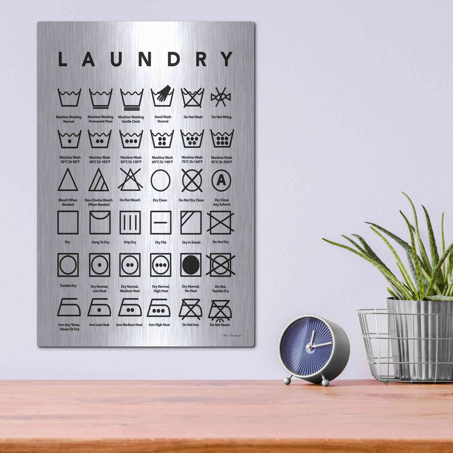 Luxe Metal Art 'Laundry Symbols' by Seven Trees Design, Metal Wall Art,12x16