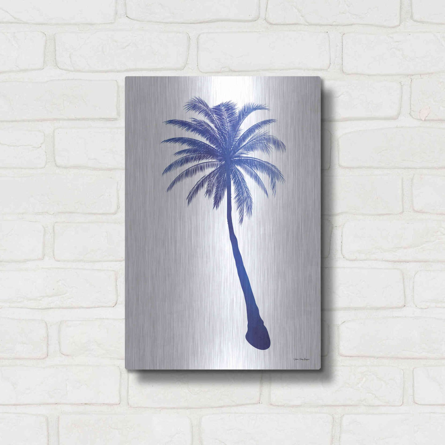 Luxe Metal Art 'Blue Palm Tree I' by Seven Trees Design, Metal Wall Art,12x16